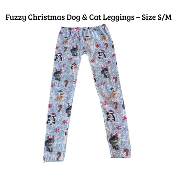 Christmas Dog & Cat Fleece Leggings | Cozy Holiday S/M - Picture 1 of 8